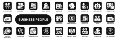 İş adamlarıyla, takım yönetimiyle, insan kaynaklarıyla ilgili bir dizi sağlam ikon. Web sitesi veya uygulama ui, logo tasarımı, illüstrasyon sembolleri