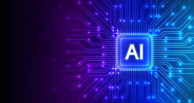 Yapay zeka, makine öğrenmesi, veri bilimi ve analiziyle ilgili yapay yapay zeka işlemci çipinin vektör çizimi, bulut hesaplama teknolojisi