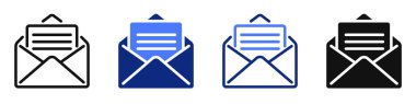 E-posta, bülten ve SMS ile ilgili açık mektup zarfının simgesi veya logosu. Web sitesi veya uygulama UI, logo tasarımı, illüstrasyon simgesi