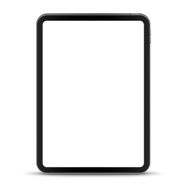 Boş beyaz ekranlı modern mobil tabletin vektör çizimi. Beyaz arkaplanda izole edilmiş gerçekçi model ya da şablon