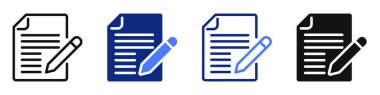Dosya düzenleme, yazma ve çalışmayla ilgili kalem içeren kağıt belgesinin vektör simgesi veya logosu. Web sitesi veya uygulama UI, logo tasarımı, illüstrasyon simgesi