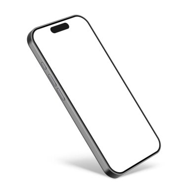 Boş beyaz ekranlı modern cep telefonunun vektör çizimi. Beyaz arkaplanda izole edilmiş gerçekçi model ya da şablon