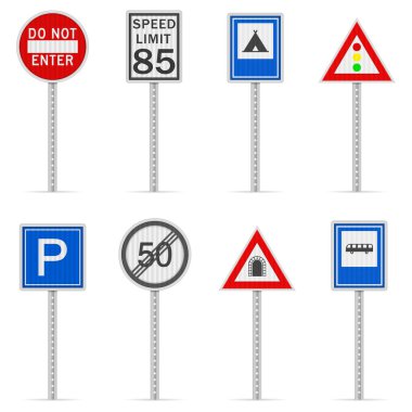 Beyaz arka planda yol tabelası var. Vektör illüstrasyonu.