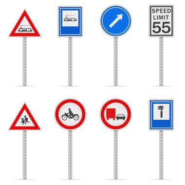 Beyaz arka planda yol tabelası var. Vektör illüstrasyonu.