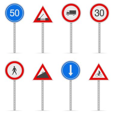 Beyaz arka planda yol tabelası var. Vektör illüstrasyonu.