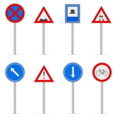 Beyaz arka planda yol tabelası var. Vektör illüstrasyonu.