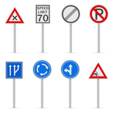 Beyaz arka planda yol tabelası var. Vektör illüstrasyonu.