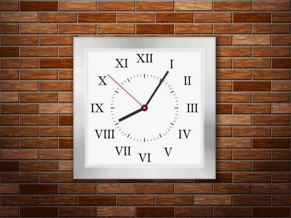 レンガの壁の背景に時計 ベクターイラスト — ストックベクタ
