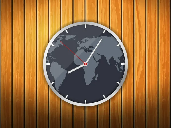 Horloge Sur Fond Bois Illustration Vectorielle — Image vectorielle