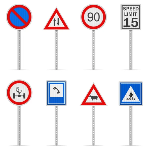 Road Sign Set White Background Vector Illustration — vektorikuva