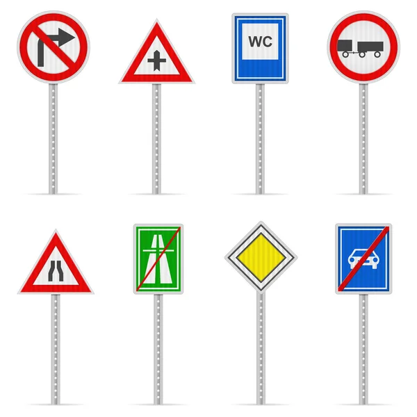 Road Sign Set White Background Vector Illustration — Stockvektor