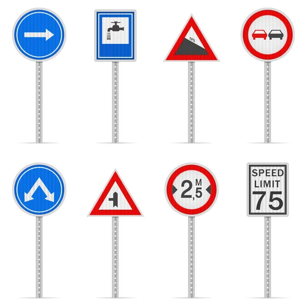 Road Sign Set White Background Vector Illustration — Stock Vector