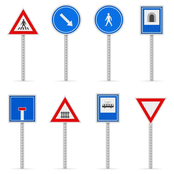Road Sign Set White Background Vector Illustration — Vetor de Stock