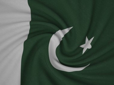 Çarpık kumaşlı Pakistan bayrağı. 3d illüstrasyon.