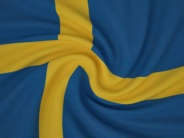 ねじれた生地スウェーデンの国旗の背景 3Dイラスト — ストック写真
