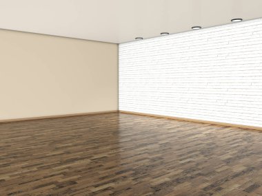 Boş bir evde boş bir oda. 3d illüstrasyon.