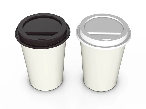 Papieren Koffiekopjes Een Witte Achtergrond Illustratie — Stockfoto
