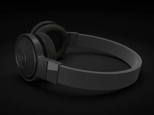 耳机的黑色背景 3D说明 — 图库照片