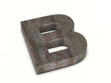 Beyaz arka planda paslı metal harf B. 3d illüstrasyon.