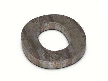 Beyaz arka planda paslı metal harf 0. 3d illüstrasyon.