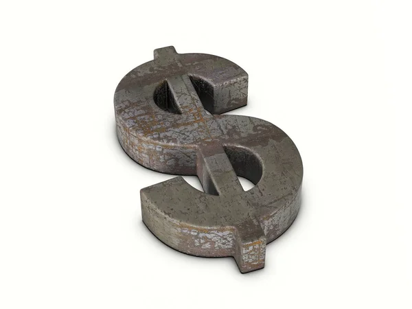 Dólar Metal Enferrujado Símbolo Fundo Branco Ilustração — Fotografia de Stock