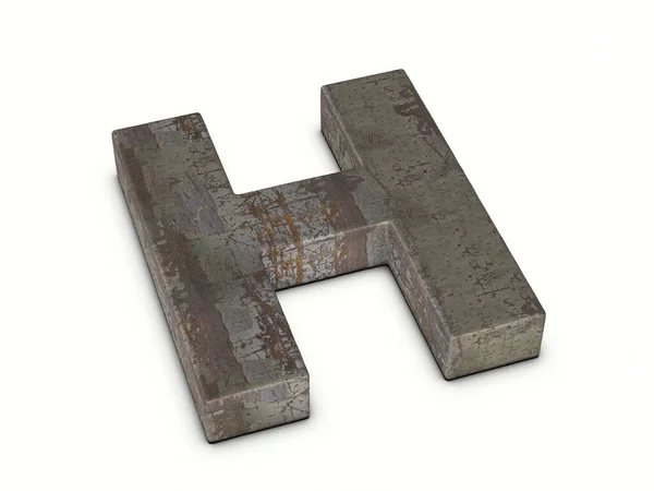 白い背景に錆びた金属製の文字H 3Dイラスト — ストック写真