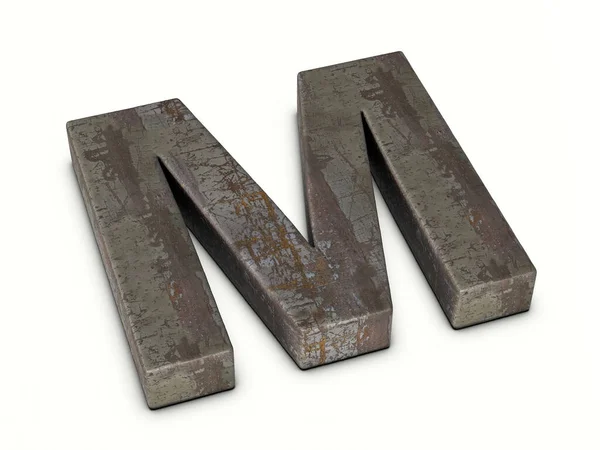 白い背景に錆びた金属製の文字M 3Dイラスト — ストック写真