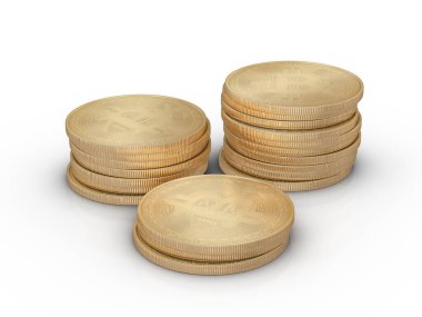 Beyaz arka planda bitcoinler. 3d illüstrasyon.