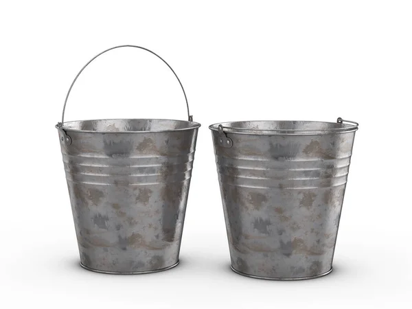 Metal Buckets White Background Illustration — Stock Photo, Image
