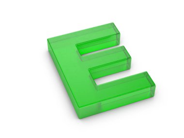 Beyaz arka planda cam E harfi. 3d illüstrasyon.