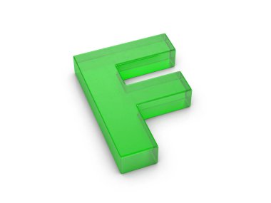 Beyaz arka planda cam F harfi. 3d illüstrasyon.