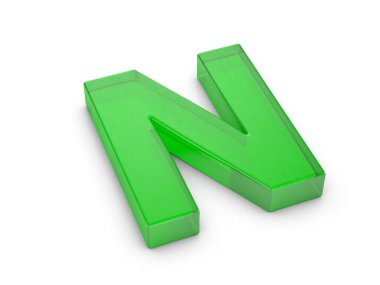 Beyaz zemin üzerinde cam harf N. 3d illüstrasyon.