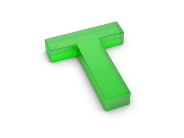 Beyaz arka planda cam harfli T harfi. 3d illüstrasyon.