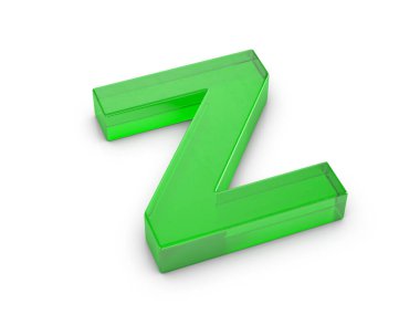 Beyaz arka planda camdan Z harfi. 3d illüstrasyon.