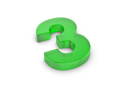 Beyaz arka planda üç numaralı bardak. 3d illüstrasyon.