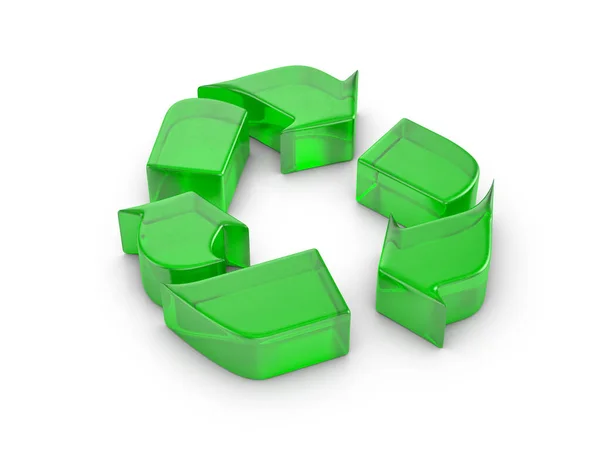 Símbolo Reciclagem Vidro Fundo Branco Ilustração — Fotografia de Stock