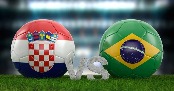 カタール2022サッカーワールドカップ準々決勝クロアチア対ブラジル 3Dイラスト — ストック写真