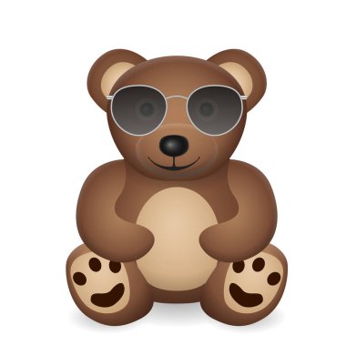 Teddy bear with sunglasses on a white background. Vector illustration.