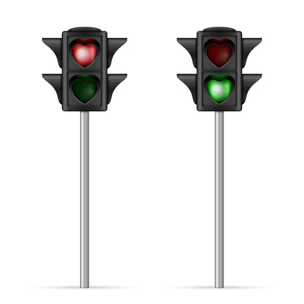 行人的红绿灯心形设置在白色背景上 矢量说明 — 图库矢量图片