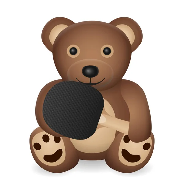 Teddybär Mit Tischtennisschläger Auf Weißem Hintergrund Vektorillustration — Stockvektor