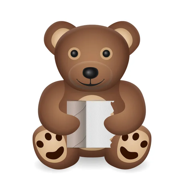 Teddybjörn Med Toalettpapper Vit Bakgrund Vektorillustration — Stock vektor