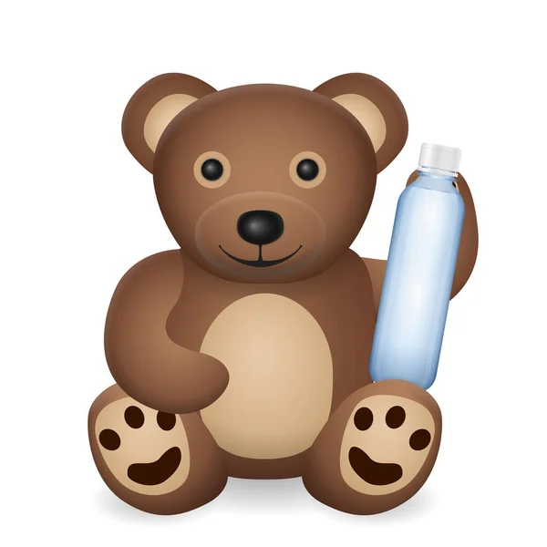 Teddy Bear Water Bottle White Background Vector Illustration — Stock vektor