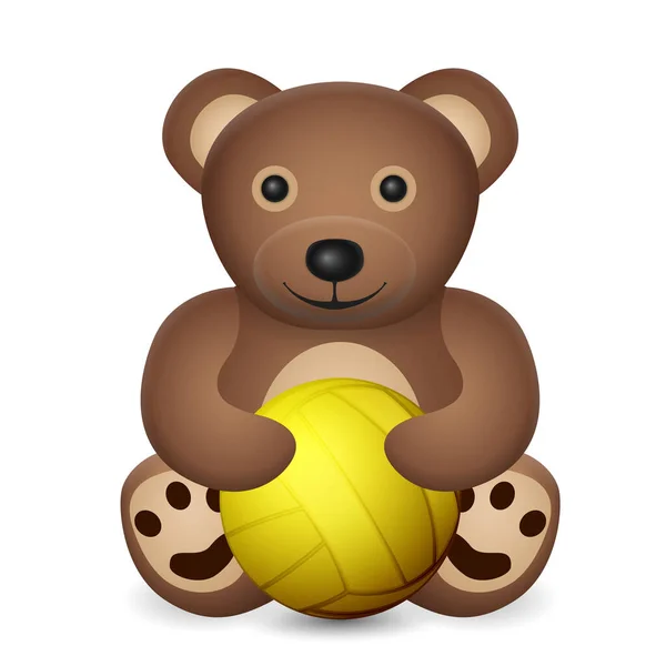 Teddybjörn Med Vatten Polo Boll Vit Bakgrund Vektorillustration — Stock vektor