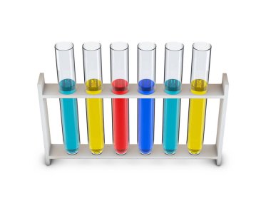 Beyaz arka planda test tüpleri. 3d illüstrasyon.