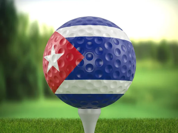 Golf Ball Cuba Flag Golf Course Illustration — Stock Photo, Image
