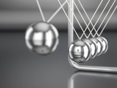 Yansıma arka planında Newton sarkacı. 3d illüstrasyon.