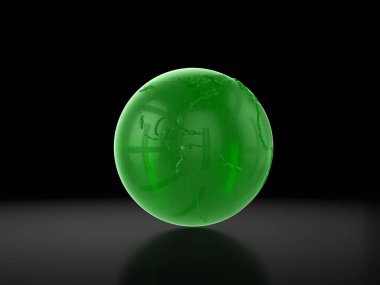 Siyah arka plan üzerinde cam dünya dünya. 3D çizim.