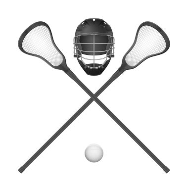 Lacrosse sticks, ball and helmet on a white background. Vector illustration.