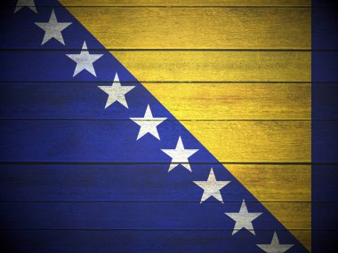 Bosnia and Herzegovina flag painted on wooden planks background. 3d illustration.