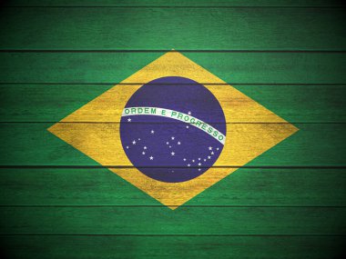 Brazil flag painted on wooden planks background. 3d illustration.